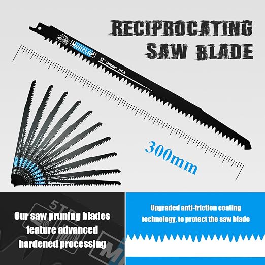 10 Pack 12 inch Reciprocating Saw Blades Set, 5 TPI High Carbon Saw Blades - Image 2