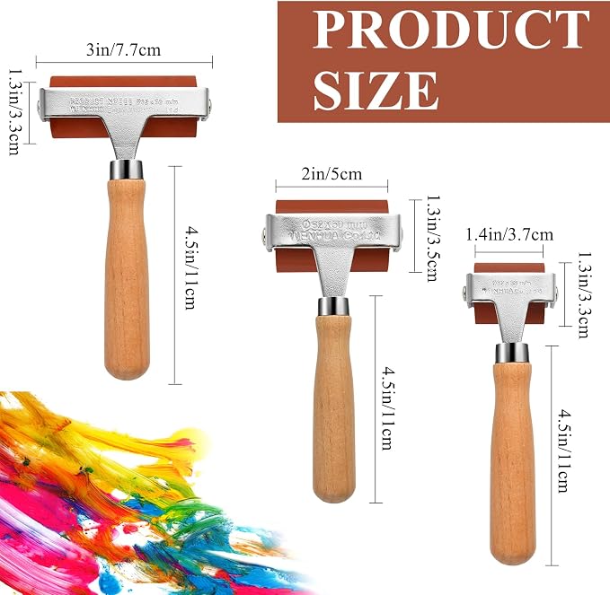 Supkiir 3Pcs Rubber Brayer Roller, Mix Size Rubber Roller Tool - Image 3