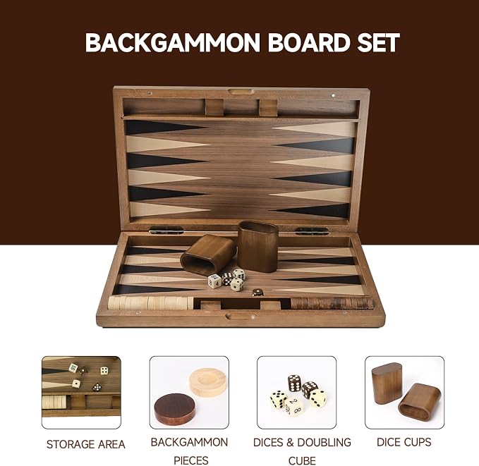 GSE Games & Sports Expert Premium Wooden Folding Inlay Backgammon Board Set - Image 2