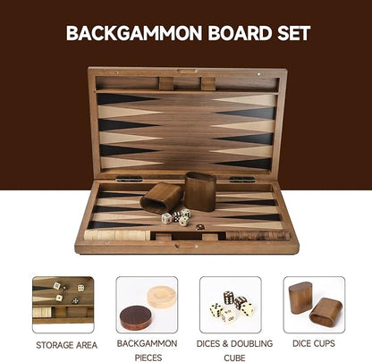 GSE Games & Sports Expert Premium Wooden Folding Inlay Backgammon Board Set - Image 2