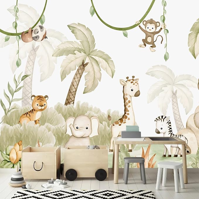 AFZEVEB-Safari Wallpaper Watercolor Animal Nursery Wall murals - Image 2