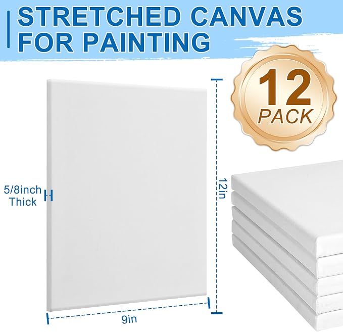 ESRICH Stretched Canvas for Painting, 12 Pack 9x12 Inch Canvas Value Pack - Image 2