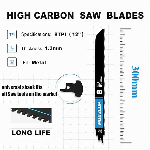 2 Pack 12 inch Reciprocating Saw Blades Set， 8 TPI High Carbon Saw Blades - Image 2
