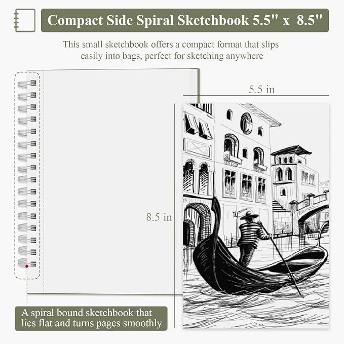 SuFly Small Sketch Book 5.5"x8.5", Spiral Bound Sketchbook Hardcover - Image 2