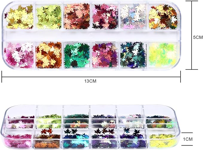 Thanksgiving Glitter Maple Leaf Nail Sequins Holographic Laser Mixed Color Fall - Image 2