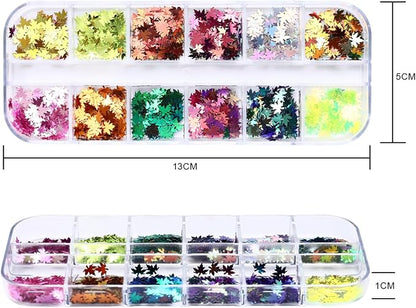 Thanksgiving Glitter Maple Leaf Nail Sequins Holographic Laser Mixed Color Fall - Image 2