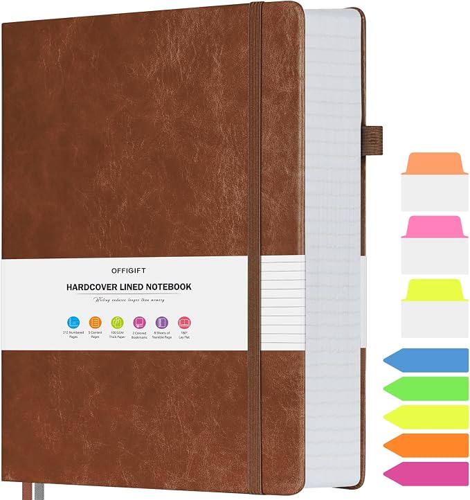 College Ruled Notebook, Large A4 Hardcover Leather Journal, 312 Numbered Pages by OFFIGIFT