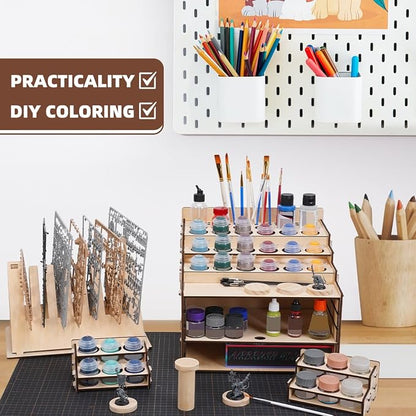 Model Paint Holder with Adjustable Storage, Wooden Miniature Model Paints - Image 6