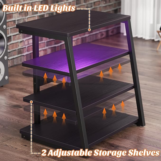AV Media Stand with Outlets, Media Console with LED Lights, Stereo Racks and - Image 6