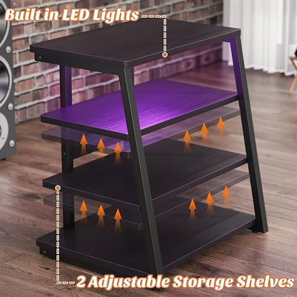 AV Media Stand with Outlets, Media Console with LED Lights, Stereo Racks and - Image 6