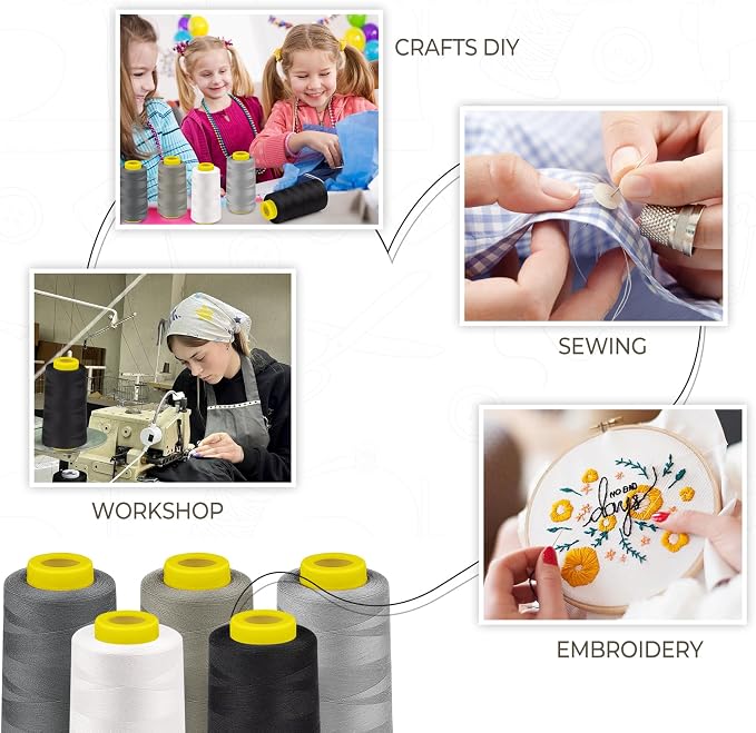 3000 Yards Serger Thread, 5 Colors Cones of All Purpose Thread - Image 5