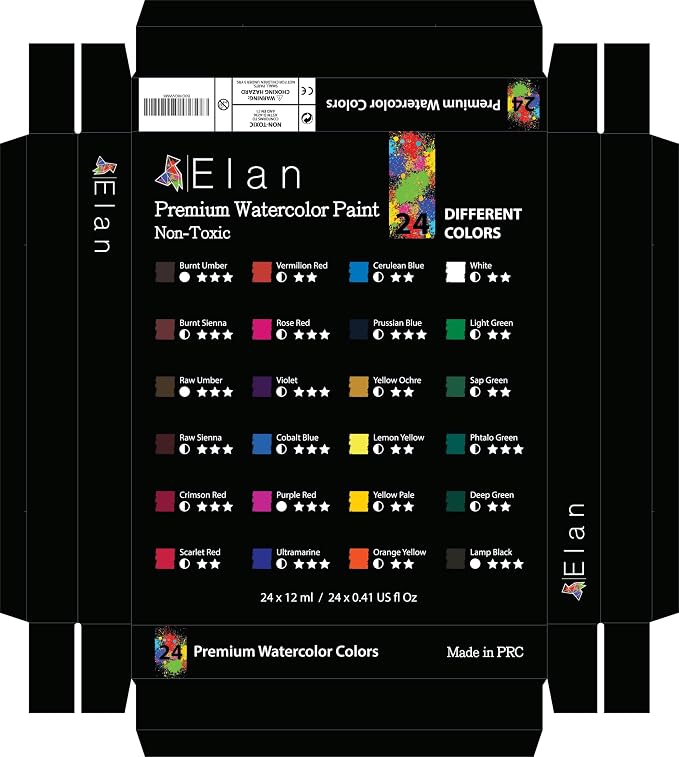 Elan Professional Watercolor Paint Set, 24 Liquid Watercolor Paint Tubes 0.4fl - Image 8