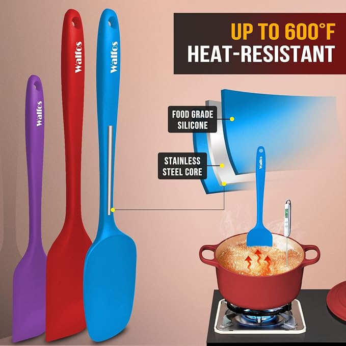 Walfos Silicone Spatula Set of 4(600°F）, Heat Resistant Kitchen Silicone - Image 2