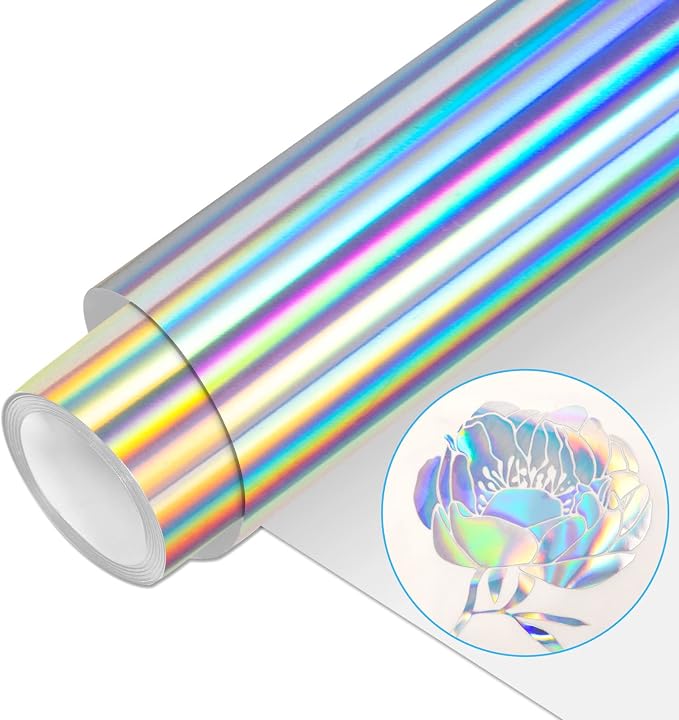 VINYL FROG Metallic Foil HTV Vinyl Roll 12" x5ft Holographic Silver Heat by VINYLFROG