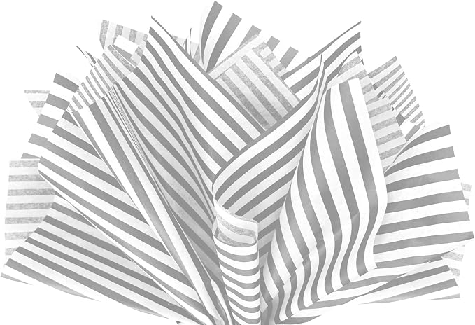 Flexicore Packaging Metallic Silver Pin Stripe Print Gift Wrap Tissue Paper by FlexicorePackaging