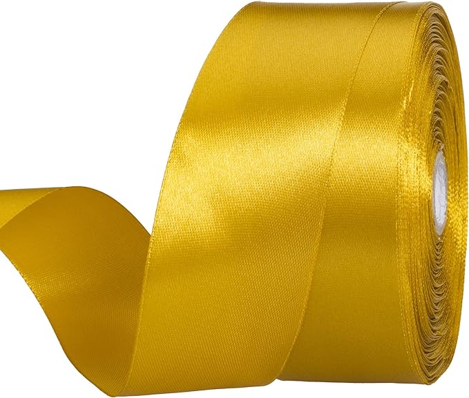 1 1/2 Inch Gold Solid Satin Ribbon, 50 Yards Craft Fabric Ribbon by YASEO