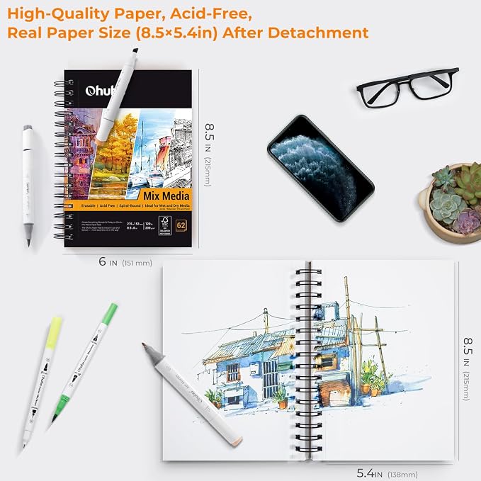 Mix Media Pad, Ohuhu Mixed Media Art Sketchbook, 120 LB/200 GSM Heavyweight - Image 2
