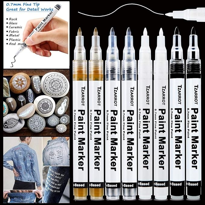 TZARROT White Paint Pen, 8 Pack 0.7mm Acrylic Paint Pens - Image 7
