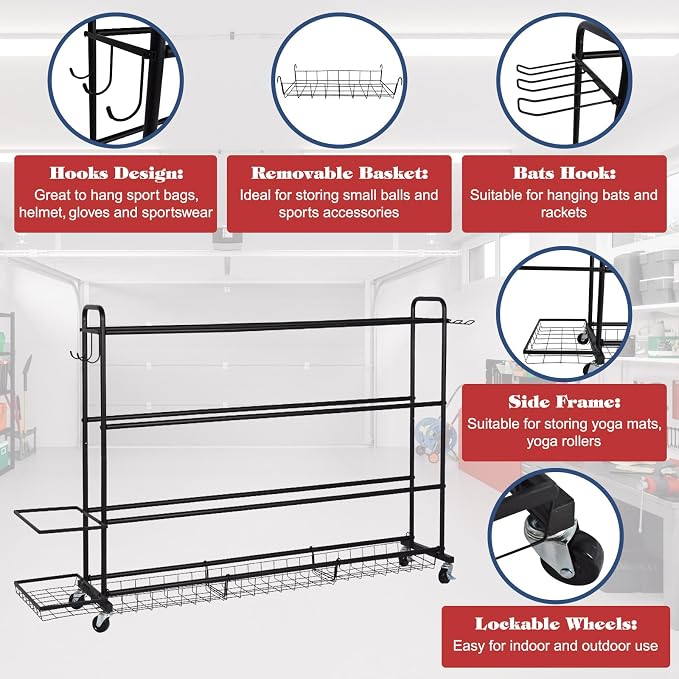 Basketball Rack, Shooting Training Rolling Ball Stand, Garage Organizer - Image 4