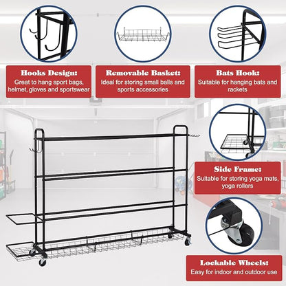 Basketball Rack, Shooting Training Rolling Ball Stand, Garage Organizer - Image 4