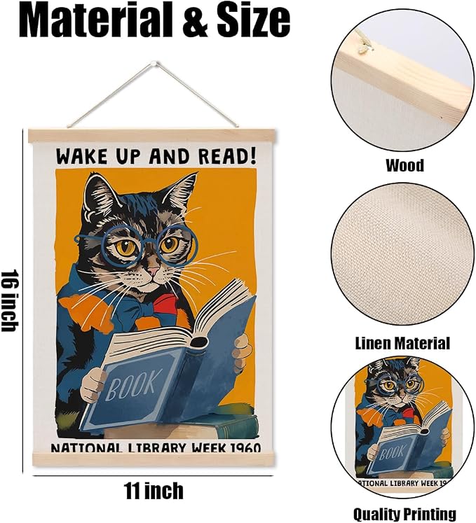 Funny Reading Cat Poster Hanger, Reading Nook Library Decor Wall Decor - Image 6