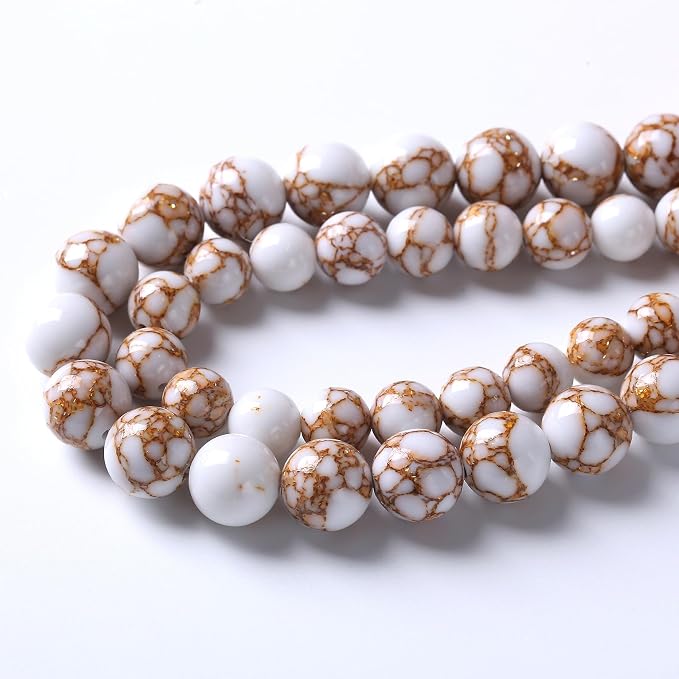 36pcs 10mm White Howlite Spun Gold Stone Beads - Image 4