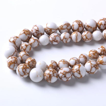 32pcs 12mm White Howlite Spun Gold Stone Beads - Image 4