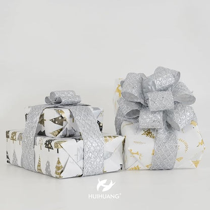 HUIHUANG Silver Glitter Wired Ribbon - Image 5
