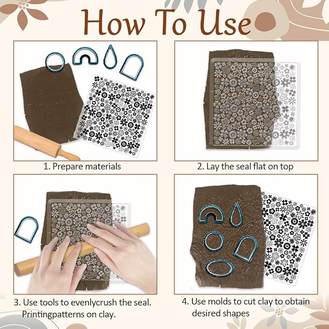 CHGCRAFT Polymer Clay Texture Sheets Cartoon Flowers Texture Stamp Sheets - Image 3