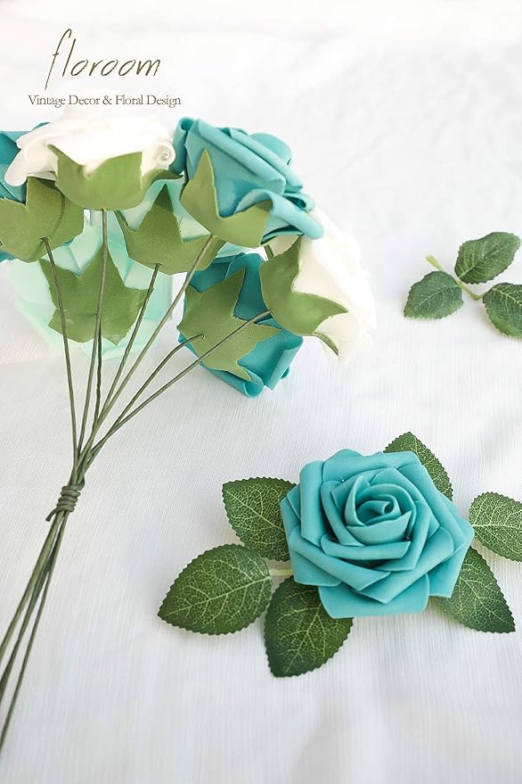 Floroom Artificial Flowers 25pcs Real Looking Green Ombre Colors Foam Fake Roses - Image 7