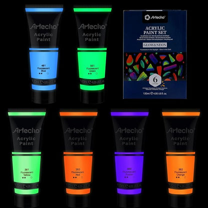 Artecho Glow in the Dark Paint 6 Colors, 120 ml / 4 oz Acrylic Paint by Artecho