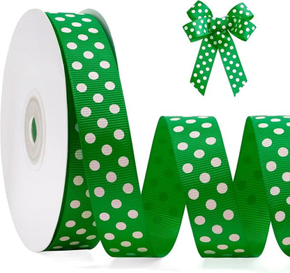 Polka Dot Grosgrain Ribbon 3/4 Inch, 25 Yards Spool Green and White Polka Dot by FAKILO