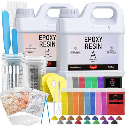 80 Oz Epoxy Resin Kit with 16 Colors Mica Powder, Cups & Stick, Crystal Clear by Smallbudi