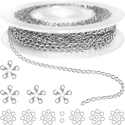 Jishi 33ft Twisted Cable Chain 2mm Silver Stainless Steel Link Chain, Jewelry by Jishi