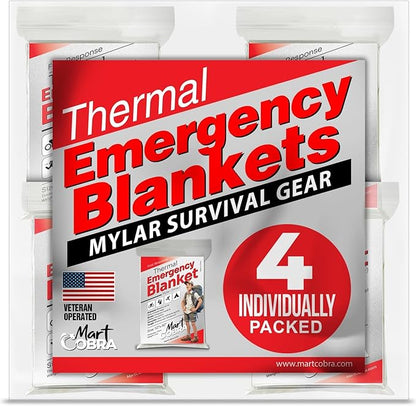 Emergency Blanket 4-Pack Space Mylar Blankets Survival Gear and Supplies by MartCobra