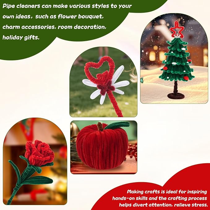400 Pcs Red Pipe Cleaners for Crafts, 4 Colors Soft Chenille Stems Bulk - Image 2