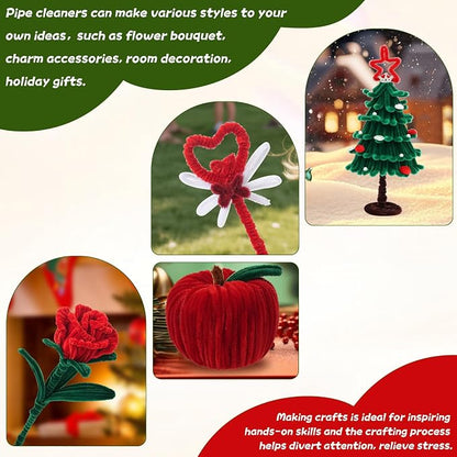 400 Pcs Red Pipe Cleaners for Crafts, 4 Colors Soft Chenille Stems Bulk - Image 2