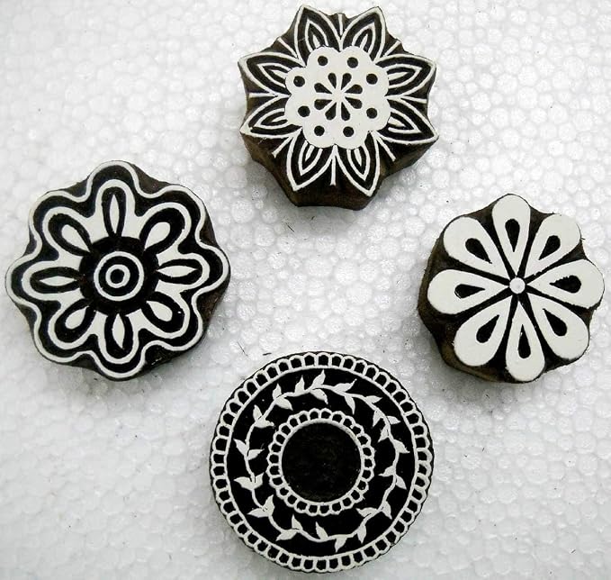 Wholesale Lot of Four Floral Designs Wooden Block Stamps/Tattoo/Indian Textile by CraftsofIndia