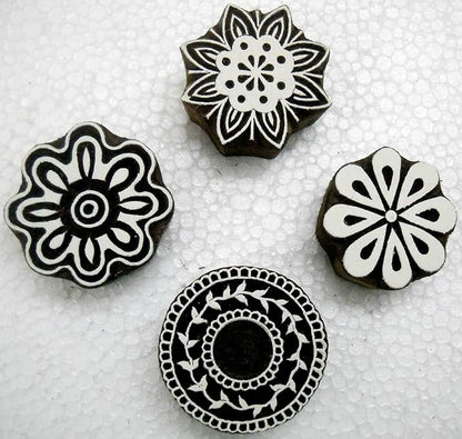 Wholesale Lot of Four Floral Designs Wooden Block Stamps/Tattoo/Indian Textile by CraftsofIndia
