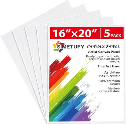 Simetufy 16 x 20 inch 5 Pack Canvas Panels Large Painting Canvas Boards by Simetufy