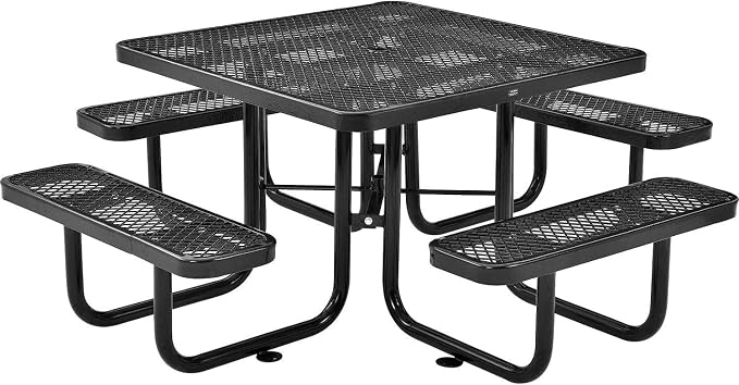 Global Industrial 46" Square Picnic Table, Expanded Metal, Attached Benches - Image 9