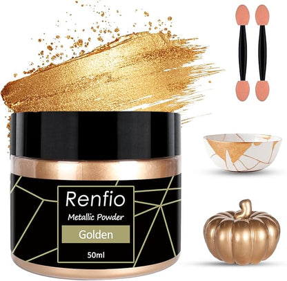 Renfio Metallic Pigment Powder, 50ml Golden Resin Color Pigment by Renfio