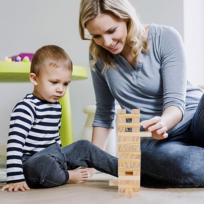 Glintoper Tic Tac Toe & Tumble Tower Blocks Tables Game Set, Classic Wood - Image 5