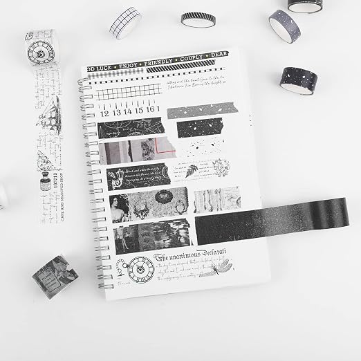 Dizdkizd Black and White Washi Tape Set, 20 Rolls Gothic Aesthetic Japanese - Image 4