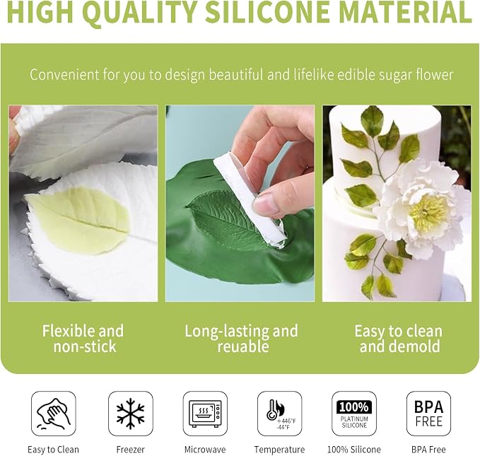 KALAIEN Leaf Petal Veiner Gum Paste Mold Sugar Craft Tools Rose Flower Leaf - Image 3