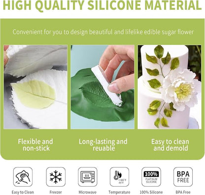 KALAIEN Leaf Petal Veiner Gum Paste Mold Sugar Craft Tools Rose Flower Leaf - Image 3