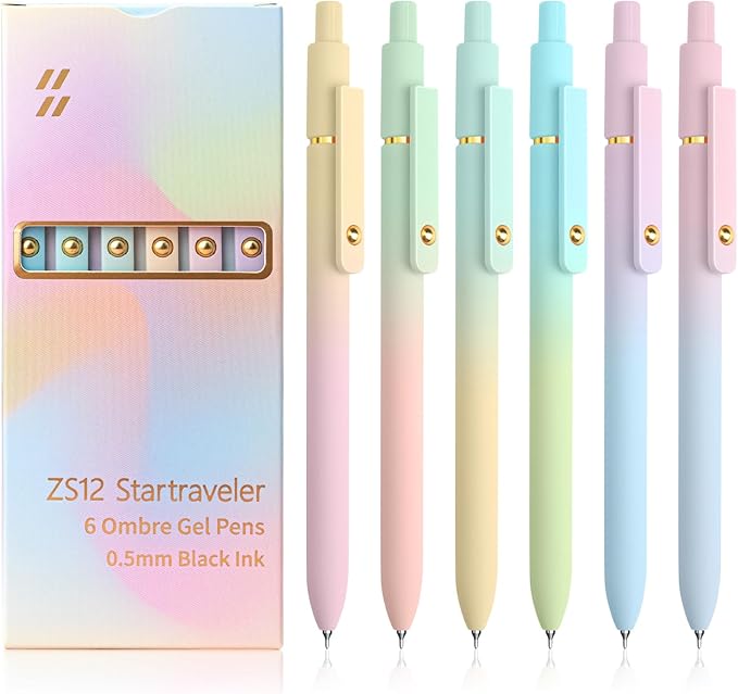 6 Pcs Gel Pens 0.5mm Quick Dry Black Ink Pens Fine Point Smooth Writing Pens by UIXJODO