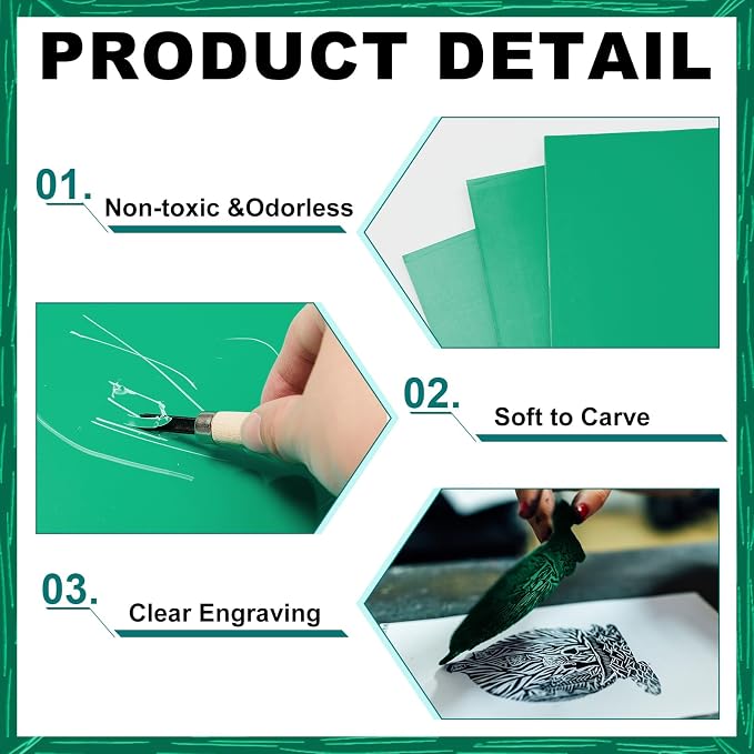 Yeaqee 8 Pcs 8 x 10 Inch Linoleum Block Rubber Carving Block Soft Linocut - Image 3