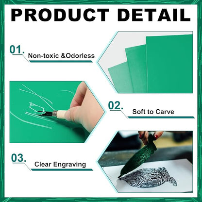 Yeaqee 8 Pcs 8 x 10 Inch Linoleum Block Rubber Carving Block Soft Linocut - Image 3