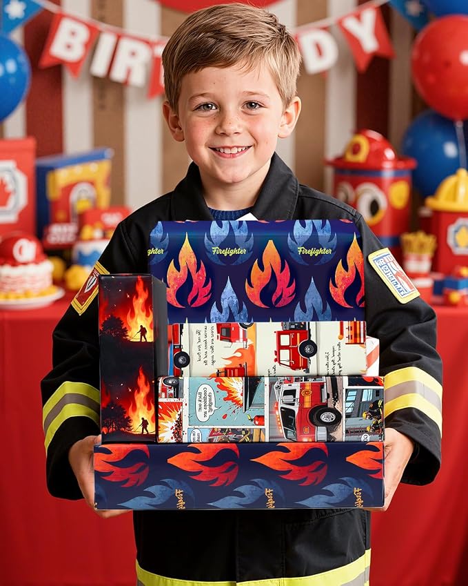 Pineraap 12 Sheets Firefighter Themed Wrapping Paper, Fire Safety Gift Wrap - Image 6